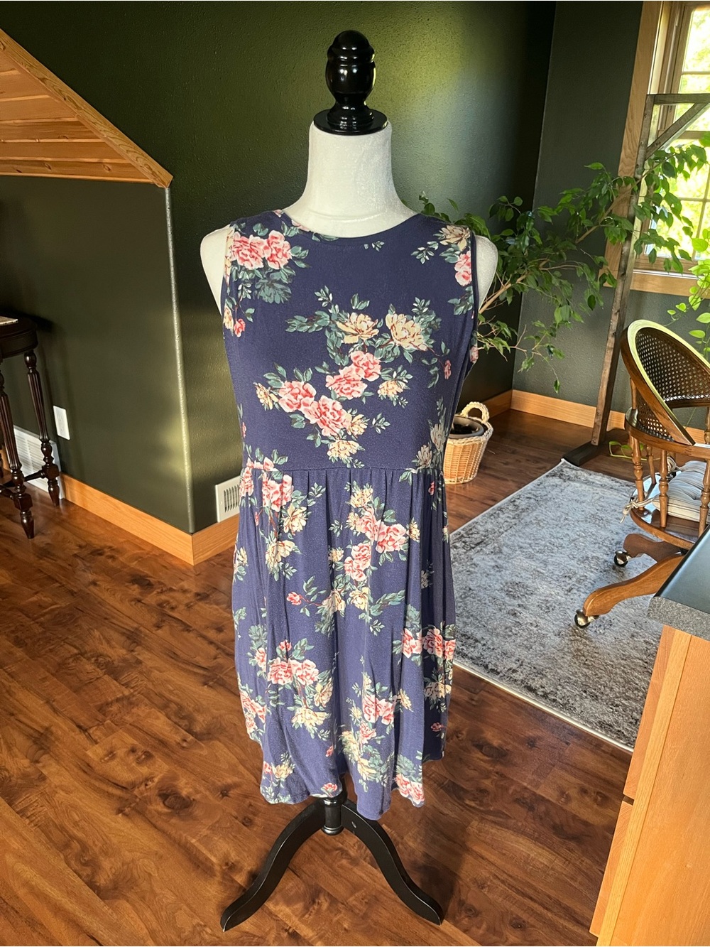 Maurices Navy Floral Sleeveless Fit-and-Flare Mini Dress